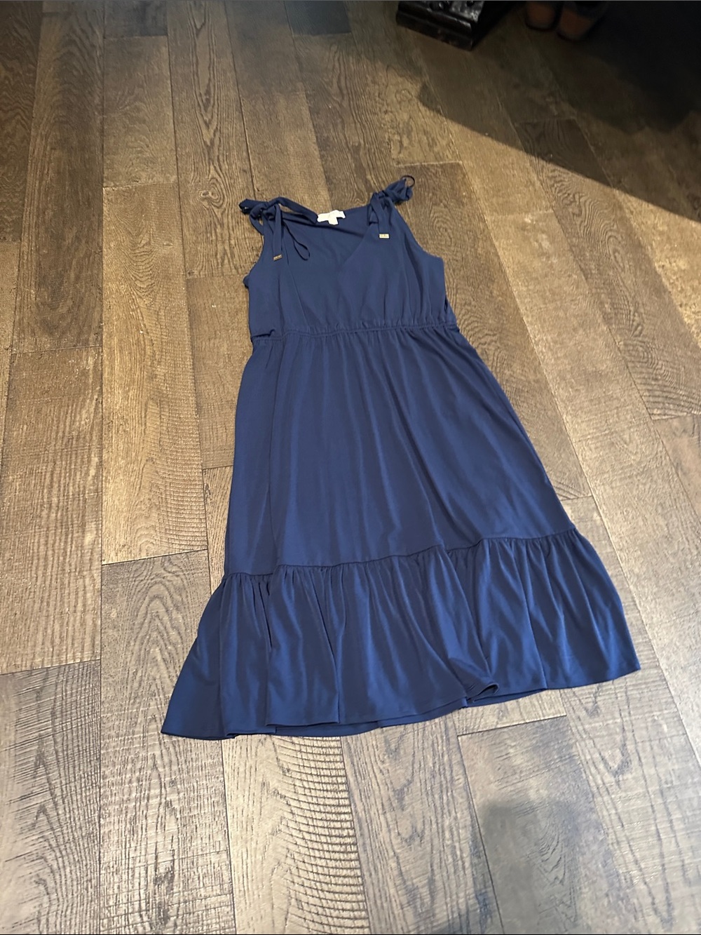 Michael Kors Navy Tie-Shoulder Tiered Sundress